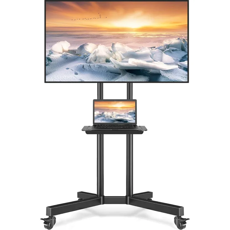 RFIVER TV Rollwagen, Höhenverstellbar für 32-80 Zoll Fernseher bis zu 50 kg, Max VESA 600x400 mm mit Rollen und Kabelmanagement