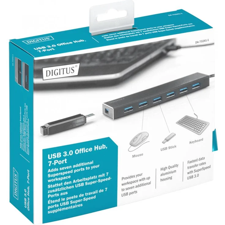 DIGITUS USB-Hub - 7 Ports - Super-Speed USB 3.0 - 5 GBit-s - Plug&Play - Aluminium-Gehäuse - Schwarz – Bild 6