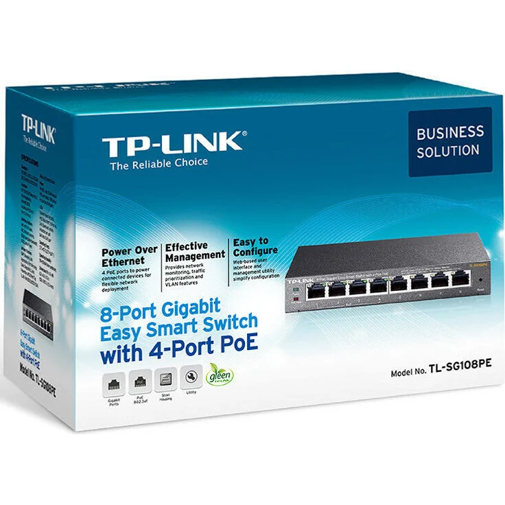 TP-Link TL-SG108PE 8-Port Gigabit-Netzwerk Easy-Smart-Switch (4 PoE-Ports, bis 2000 MBit-s, 16Gbit-s Switching-Kapazität, geschirmte RJ-45 Ports, Weboberfläche, VLAN, IGMP-Snooping, lüfterlos) – Bild 3