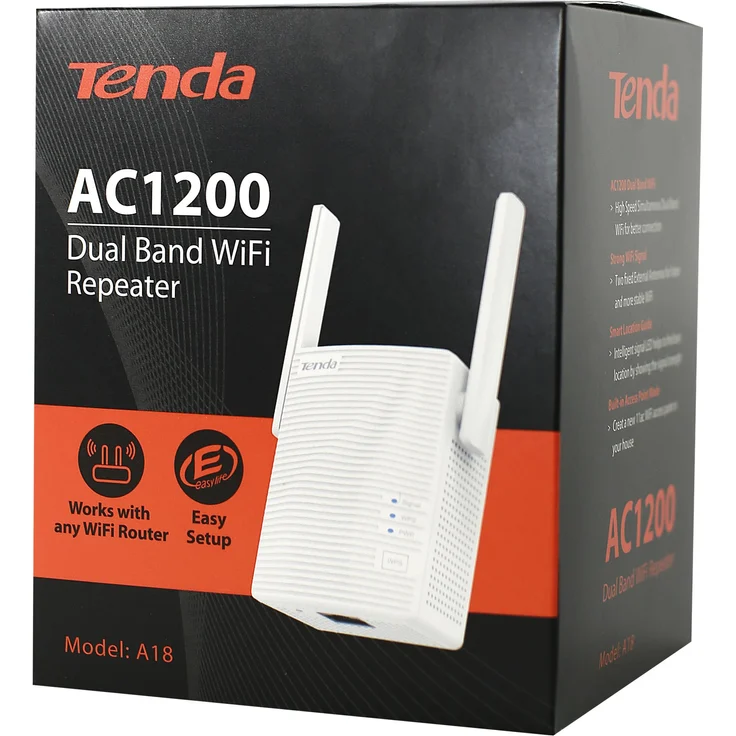 Tenda A18 AC1200 Dual-Band WLAN Repeater (867 MBit-s 5GHz, 300 MBit-s 2,4GHz, 1x LAN Port, WPS, bis zu 200m² Abdeckung, Status LED, 2x hochwertige Antennen, kompaktes Design, Plug&Play) weiß – Bild 6