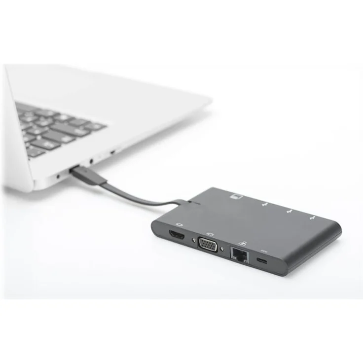 DIGITUS Multiport Docking-Station - USB-C Dock 9 Ports - HDMI VGA, RJ45, 2x USB 3.0, 2x USB Typ-C, Ladeport, Cardreader – Bild 3
