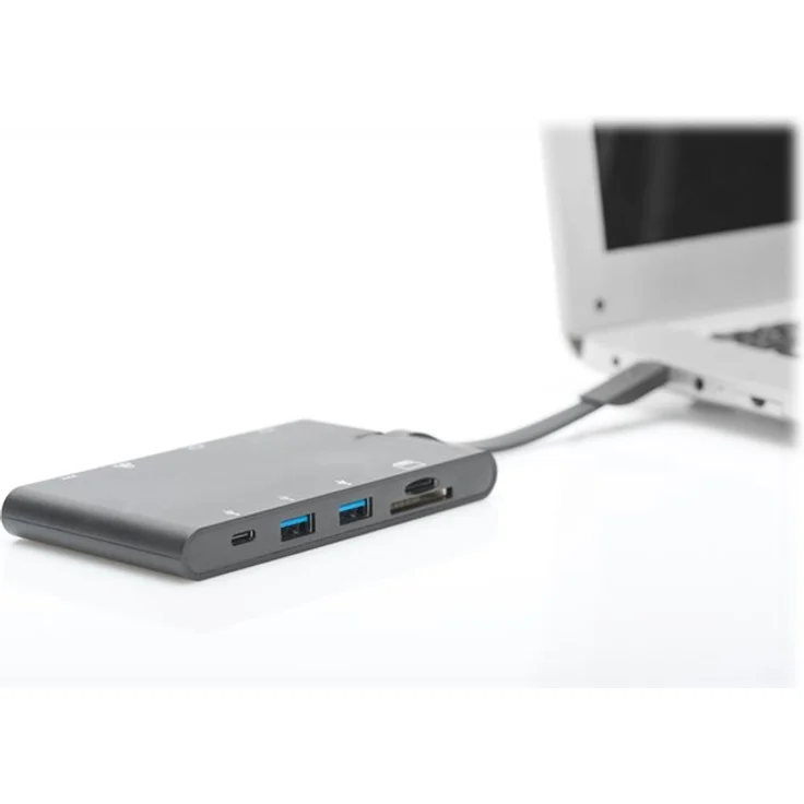 DIGITUS Multiport Docking-Station - USB-C Dock 9 Ports - HDMI VGA, RJ45, 2x USB 3.0, 2x USB Typ-C, Ladeport, Cardreader – Bild 7