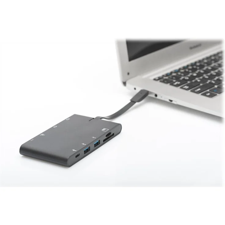 DIGITUS Multiport Docking-Station - USB-C Dock 9 Ports - HDMI VGA, RJ45, 2x USB 3.0, 2x USB Typ-C, Ladeport, Cardreader – Bild 4
