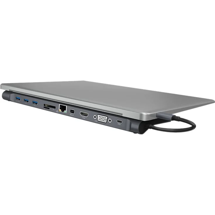 Icy Box 11-Fach USB-C DockingStation, 4K HDMI, Mini DisplayPort, VGA, LAN, PowerDelivery, 3X USB 3.0, SD und microSD Kartenleser, Audio, Aluminium Anthrazit-Schwarz – Bild 5