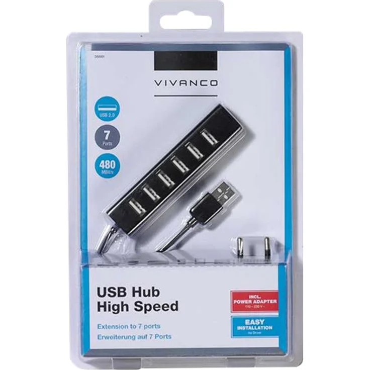 Vivanco USB 2.0 (7-port aktiv, inkl. Netzteil) schwarz – Bild 2