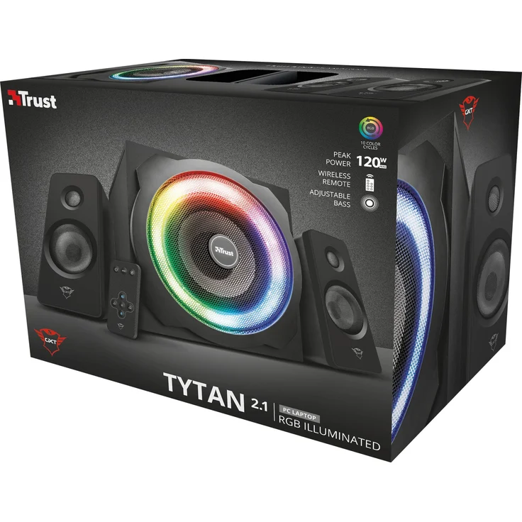 Trust GXT 629 Tytan 2.1 Lautsprecher Set (120W, mit Subwoofer und RGB LED-Beleuchtung, RGB-Farben) schwarz – Bild 7