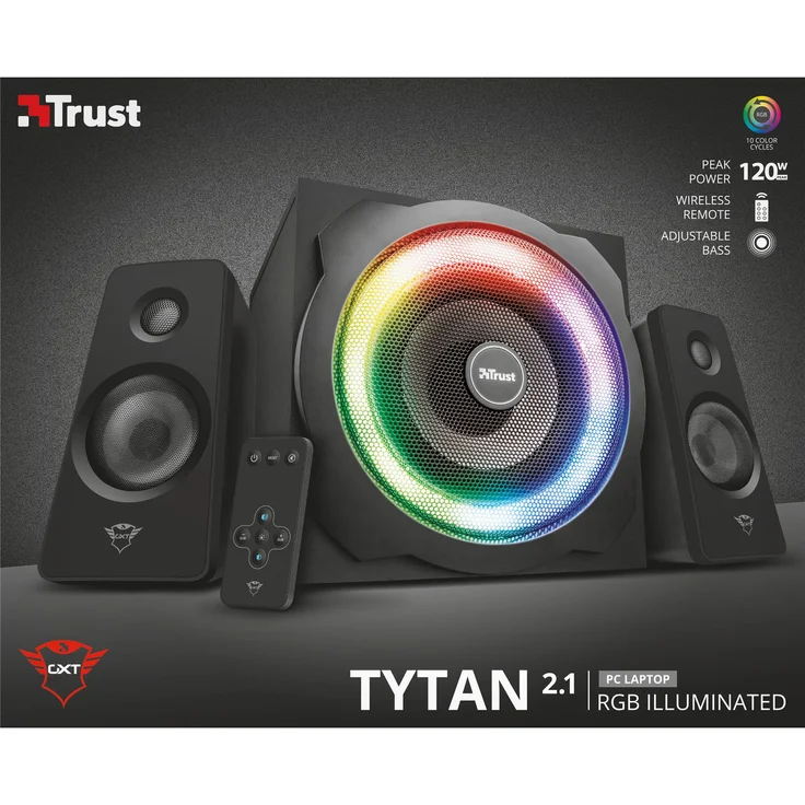 Trust GXT 629 Tytan 2.1 Lautsprecher Set (120W, mit Subwoofer und RGB LED-Beleuchtung, RGB-Farben) schwarz – Bild 8