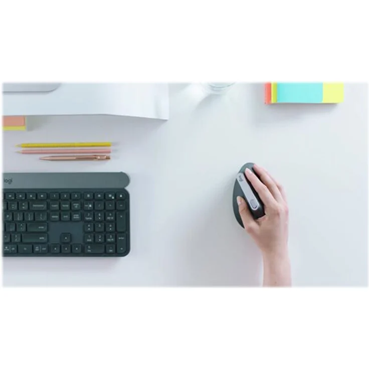 Logitech MX Vertical Ergonomische Kabellose Maus, Bluetooth und 2.4 GHz Verbindung via Unifying USB-Empfänger, 4000 DPI Sensor, Wiederaufladbarer Akku, 4 Tasten, Multi-Device, PC-Mac-iPadOS - schwarz – Bild 6