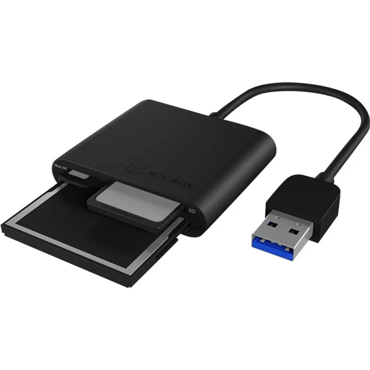 ICY BOX IB-CR301-U3 USB 3.0 Type-A Kartenleser für CF, SD und microSD Speicherkarten, SD 3.0, Aluminiumgehäuse, integriertes Kabel, schwarz – Bild 3