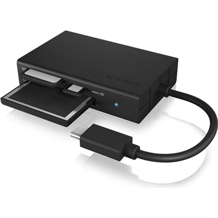 ICY BOX IB-CR401-C3 USB 3.0 Type-C Kartenleser für CF, SD und microSD Speicherkarten, SD 4.0-UHS-II, Aluminium, integriertes Kabel, schwarz – Bild 2