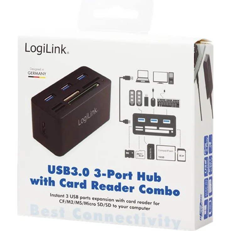 LogiLink CR0042 USB 3.0 Hub mit All-in-One Card Reader (Micro SD - SD - MS - M2 - CF) Schwarz – Bild 2