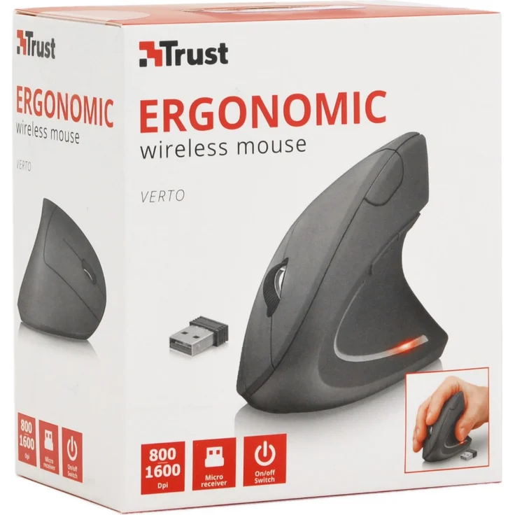 Trust Verto Wireless Vertikale Ergonomische Maus (Vorbeugung Gegen Mausarm-Tennisarm (RSI Syndrom), Nur für Rechtshänder) Schwarz – Bild 5