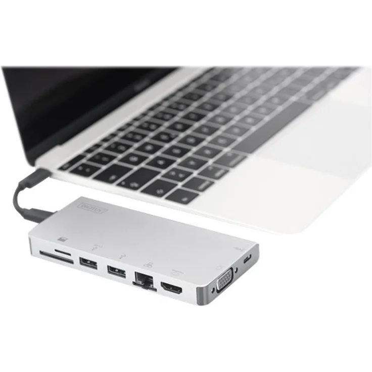 DIGITUS Multiport Docking-Station - USB-C Dock 8 Ports - HDMI VGA, RJ45, 2x USB 3.0, Ladeport, Cardreader - Silber – Bild 7