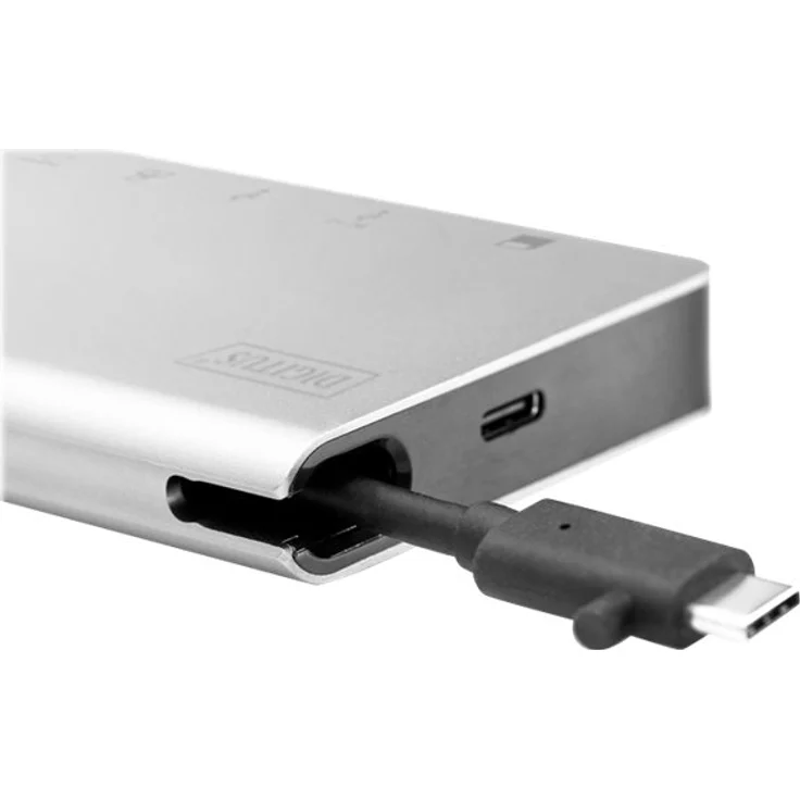 DIGITUS Multiport Docking-Station - USB-C Dock 8 Ports - HDMI VGA, RJ45, 2x USB 3.0, Ladeport, Cardreader - Silber – Bild 5