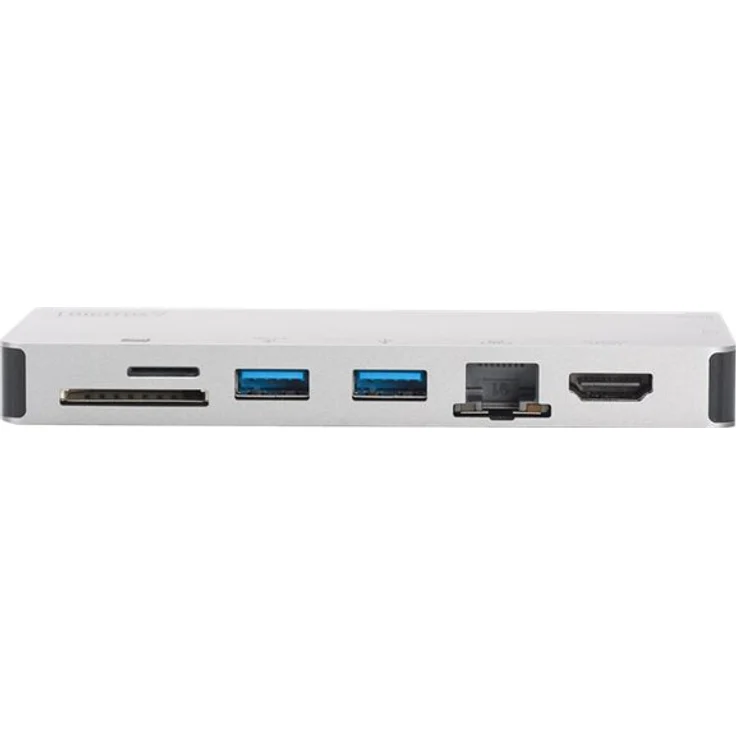 DIGITUS Multiport Docking-Station - USB-C Dock 8 Ports - HDMI VGA, RJ45, 2x USB 3.0, Ladeport, Cardreader - Silber – Bild 3