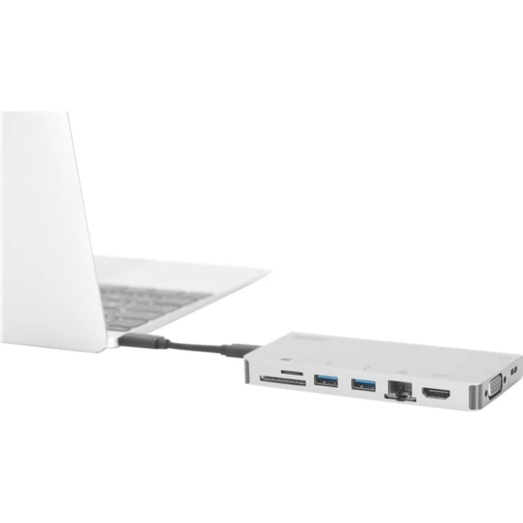 DIGITUS Multiport Docking-Station - USB-C Dock 8 Ports - HDMI VGA, RJ45, 2x USB 3.0, Ladeport, Cardreader - Silber – Bild 6