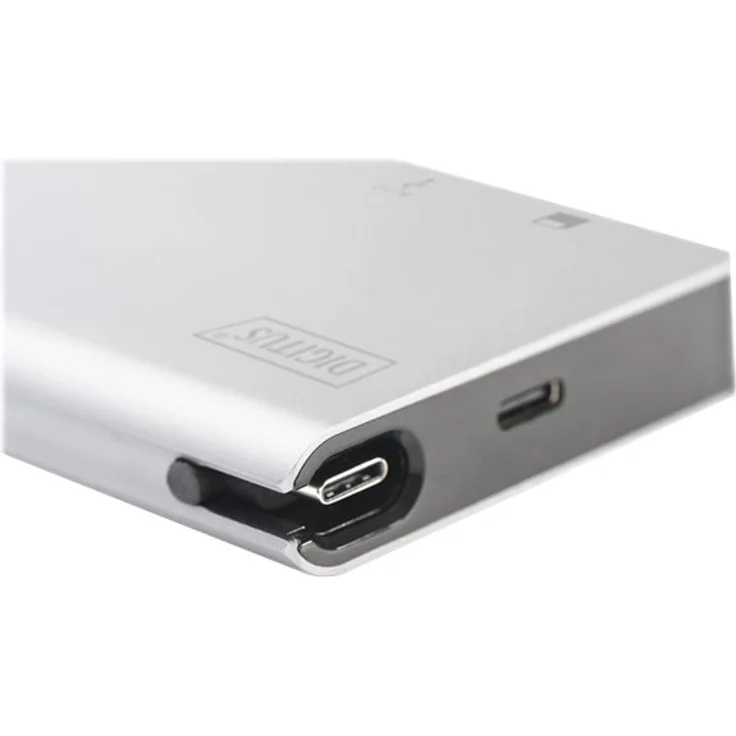 DIGITUS Multiport Docking-Station - USB-C Dock 8 Ports - HDMI VGA, RJ45, 2x USB 3.0, Ladeport, Cardreader - Silber – Bild 4