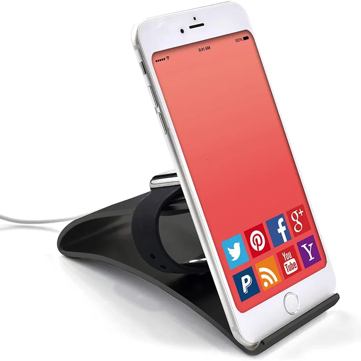 TERRATEC iTab Duo Schwarz, Smartphone u. Apple Watch Ständer aus Aluminium, Für iPhone, Samsung Galaxy und weitere