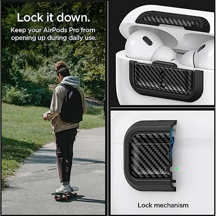 Spigen Lock Fit M [EZ FIT] Verriegelung für AirPods Pro 2. Generation/ AirPods Pro (2019), Carbon, mit Handschlaufe, keine Hülle enthalten – Bild 4