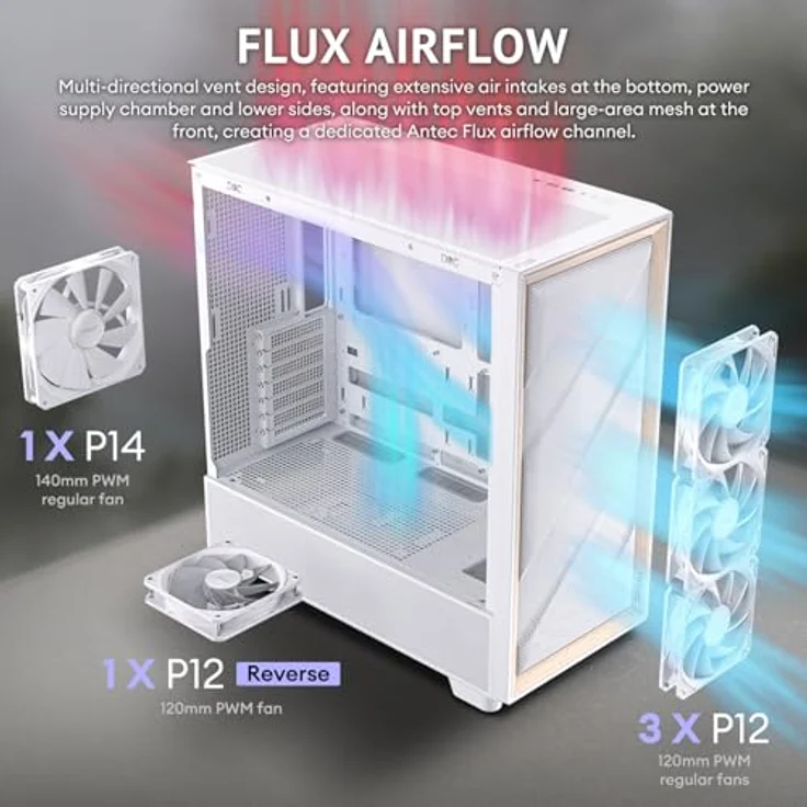 Antec Flux PC-Gehäuse, Full-Tower E-ATX, Aluminium & Holzrahmen, Tempered Glass, bis zu 2x 360mm Radiator Support, weiß – Bild 3