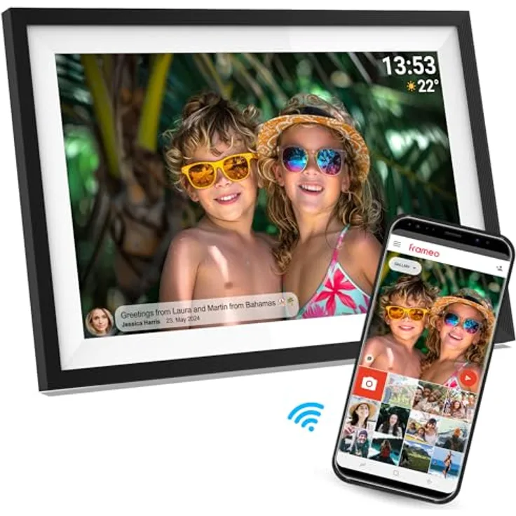 Denver Frameo PFF-1016 25,4cm (10,1) 16GB Digitaler Bilderrahmen mit extrafeinem Rand, Kristallklares HD-Display, WLAN-Übertragung und 16GB Speicherplatz, Schwarz