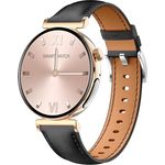 Knauermann PRO 3 Mini (2024) Gold - Gesundheitsuhr Smartwatch mit Telefoniefunktion - EKG + HRV und SOS Funktion - AMOLED Display - BT Bluetooth - Schlafapnoe - Rindslederband Schwarz, 14-24,rund