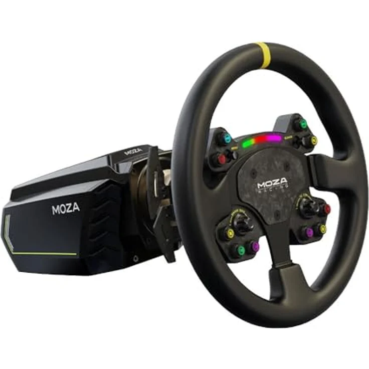 Moza Racing MOZA RS V2 Lenkrad, Rund - Leder (33 cm), originalgetreu im Racing-Look, integrierte Schaltanzeige, Schnellverschluss - Aluminium/Carbon – Bild 5