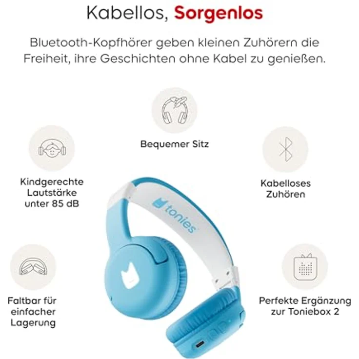 tonies Lauscher Revision Kinder-Kopfhörer, Bluetooth und NFC, kabelloses Hören, 40 Stunden Akku, mit LED-Lichtern – Bild 3