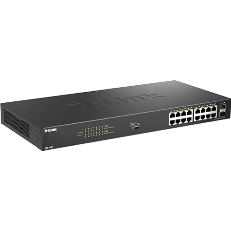 D-Link DGS-1018P, 18-Port Gigabit Unmanaged PoE Switch mit 16 PoE+ Ports (240W), 2 SFP-Uplinks, Plug-and-Play, geräuschoptimiertes Metallgehäuse, Rackmount, IEEE 802.3af/at – Bild 5