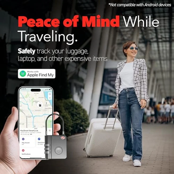 KeySmart SmartLock Gepäckschloss, TSA-genehmigt, kompatibel mit Apple Find My App, Bluetooth GPS Tracker, wasserabweisend, austauschbarer Akku – Bild 2
