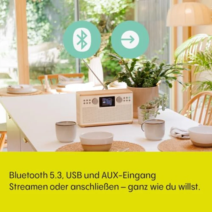 Pure Classic H6 Hi-Fi Stereoanlage, DAB+ UKW Radio mit Bluetooth 5.3, USB-A, AUX, 2x15 W, 80 Speicherplätze, Baumwollweiß/Eiche – Bild 4
