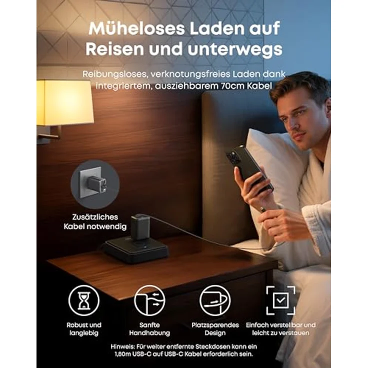 Anker Nano USB-C Ladegerät, 35W Max, kompaktes Netzteil mit 2 Anschlüssen und integriertem Anker InstaCord-Kabel, für iPhone 16 Serie, iPad, Pixel – Bild 5