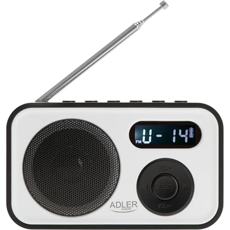 Adler AD 1906 PLL AM/FM Digitalradio, modernes Kofferradio mit USB-C, 20 Speicherplätzen, Alarmfunktion, weiß schwarz – Bild 1