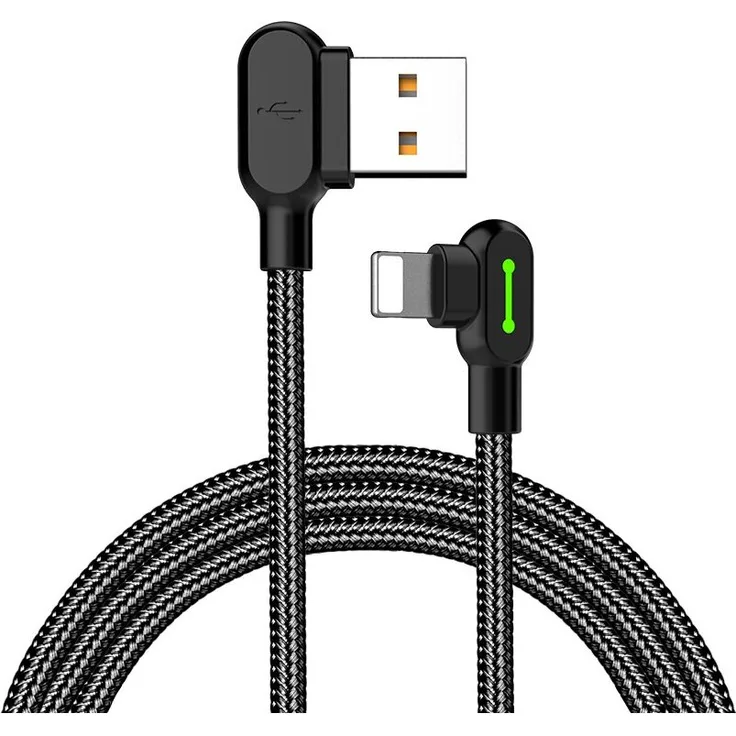 MCDODO USB-auf-Lightning-Kabel CA-4679, abgewinkelt, 3 m, schwarz, mit LED-Beleuchtung und sicherer Ladetechnologie