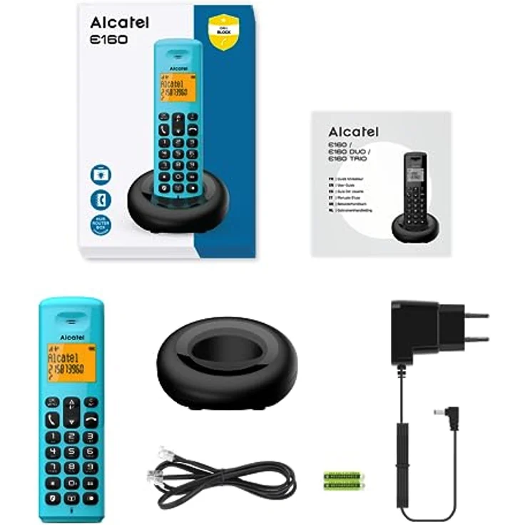 Alcatel Festnetztelefon E160 Mobilteil Handset inkl. Ladeschale, Schnurloses DECT-Telefon, Blau, Wireless, Hintergrundbeleuchtetes Display – Bild 4