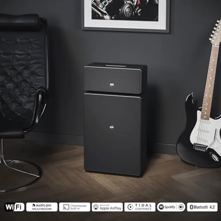 Audio Pro Drumfire II - Kraftvoller WiFi Multiroom Speaker - Kabellos mit Bluetooth –Tragbarer Lautsprecher mit AirPlay2, Google Cast, Spotify Connect - Schwarz – Bild 2