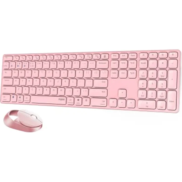 Rapoo 9750M kabelloses Tastatur-Maus Set Wireless Deskset 1600 DPI Sensor wiederaufladbarer Akku flaches Aluminium Design DE-Layout QWERTZ PC & Mac - pink – Bild 5