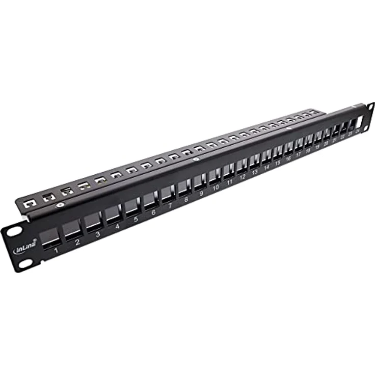 InLine® Patchfeld 24-Fach, Keystone Snap-In Leerblech Patchpanel, 19" (48,26 cm), 1HE, schwarz, für Cat.6A/Cat.6/Cat.5 Module – Bild 1