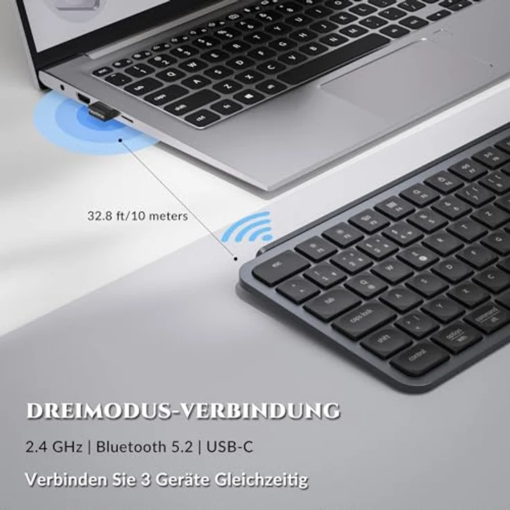 Keychron B6 Pro, Kabellose Ultra-Slim Tastatur mit Medientasten und Wireless Charging, Grau – Bild 3