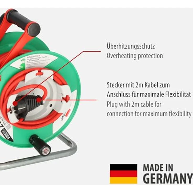Brennenstuhl Garant G IP44 Gartenkabeltrommel (Kabeltrommel für Rasenmäher mit 23+2m Kabel in rot, Spezialkunststoff, kurzfristiger Einsatz im Außenbereich, Made in Germany) – Bild 2