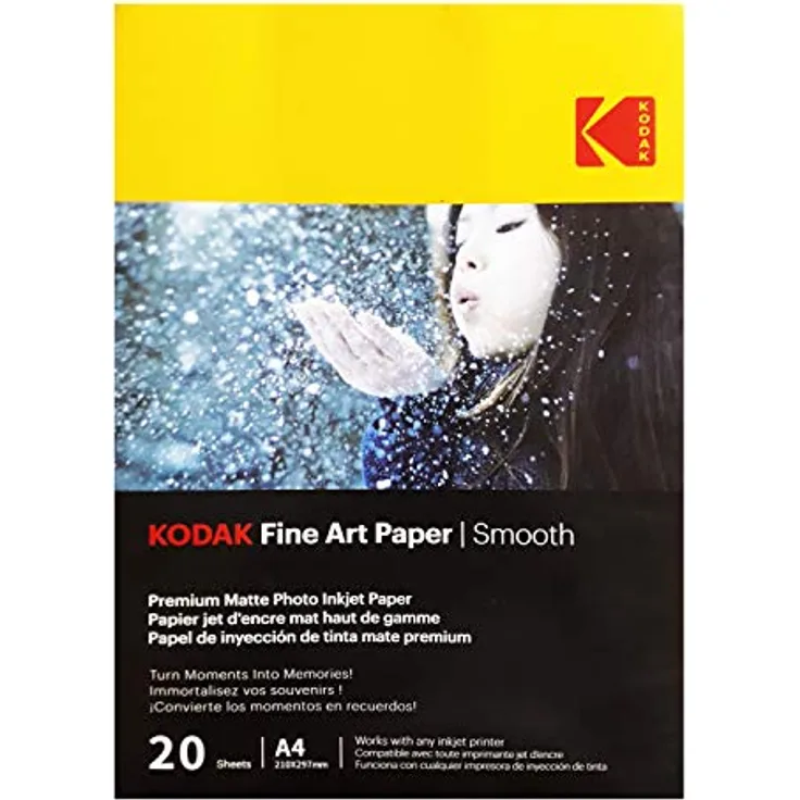 KODAK Fine Art Paper, Mattes Fotopapier, 20 Blatt, 230 g/m², A4, für Tintenstrahldruck, glatte Oberfläche