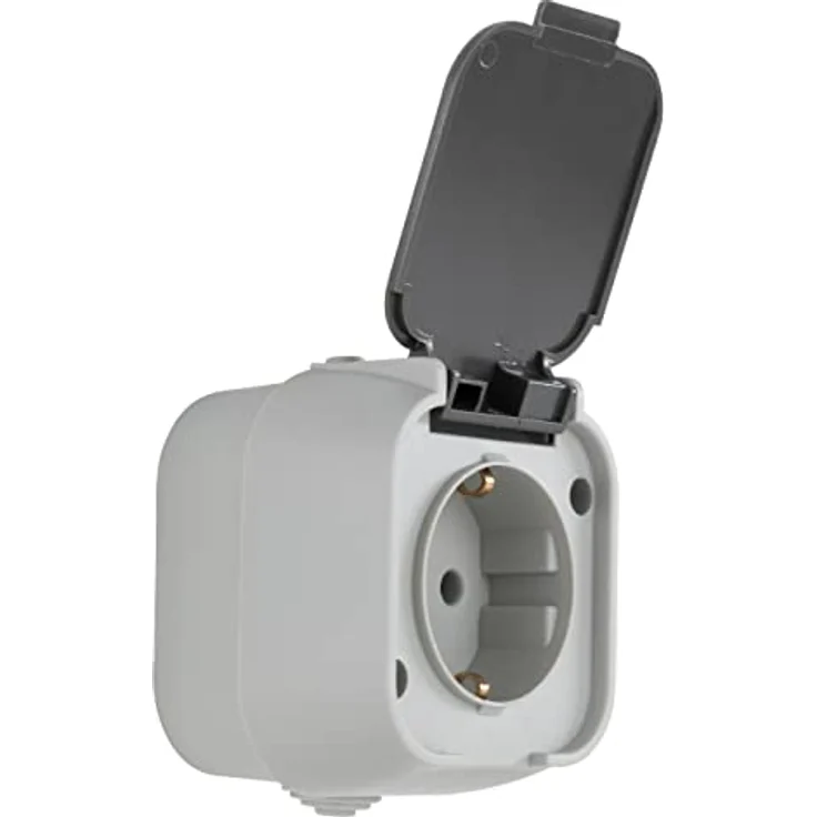 REV Standard Feuchtraumsteckdose, Aufputz mit Klappdeckel, grau, IP44, 16A, 230V – Bild 3