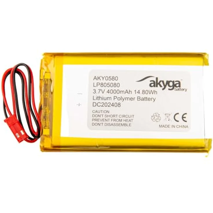 Akyga AKY0580, 3.7V 4000mAh Lithium Polymer Akku mit JST 2-Polig Anschluss und PCM-Schutz, ideal für tragbare Geräte und Multimedia-Equipment – Bild 1