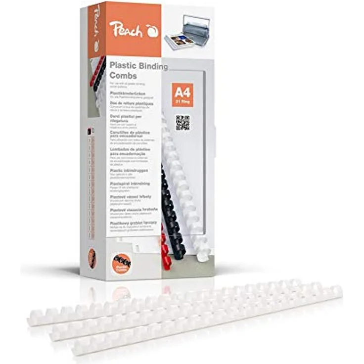 Peach Plastikbinderücken A4 - 12mm - 95 Blatt - 100 Stück - weiß - PB412-01, Bürotechnik - Modernes Binden mit 95 Blatt Kapazität