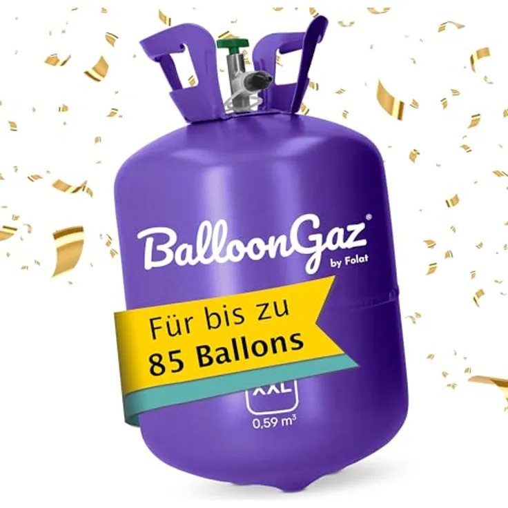 Folat BalloonGaz XXL 25205, Helium Gasflasche für bis zu 85 Folienballons, recyclebares Metall, für Geburtstag, Hochzeit und Party