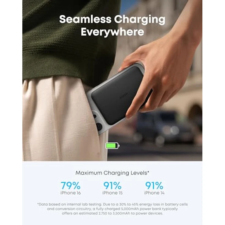 Anker MagGo Power Bank 5K Slim, 5000 mAh, 15 W, Powerbank, Schwarz – Bild 8