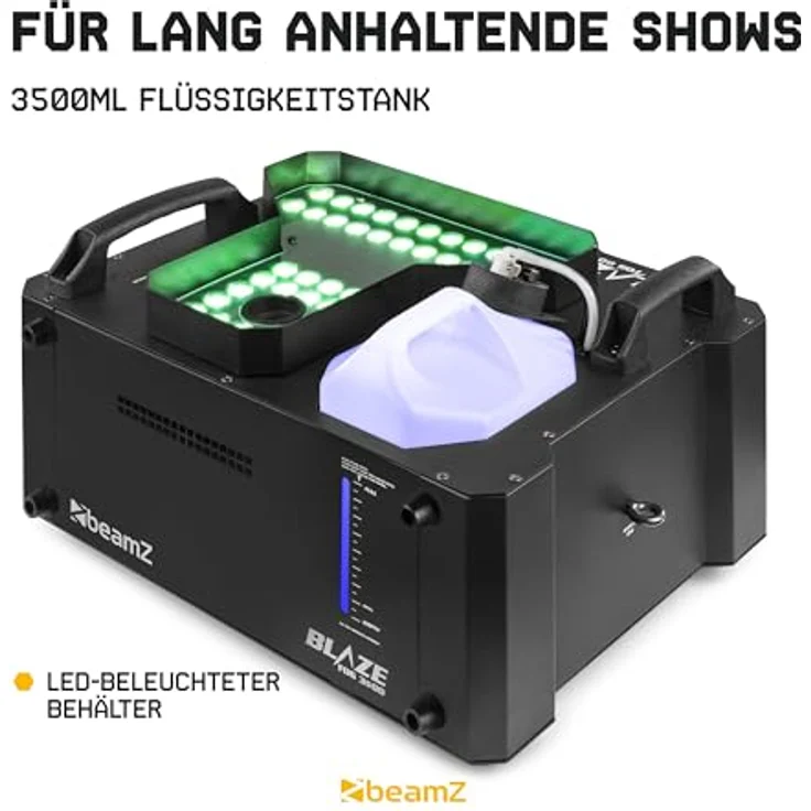 BeamZ Nebelmaschine BLAZE3500, professionelle Nebelmaschine mit RGBA-LEDs, vertical und horizontal einsetzbar, integriertes LCD-Display, hochwertige Heizelemente, reduzierte Nebelausgabe und Spritzschutz – Bild 6