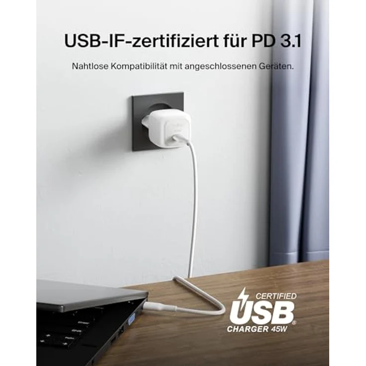 Belkin kompaktes USB Ladegerät 45 W mit USB-C-Kabel, Schnellladen für iPhone 16/15/14, Samsung Galaxy S25/S24, Pixel 9, iPad, robust – Weiß – Bild 5