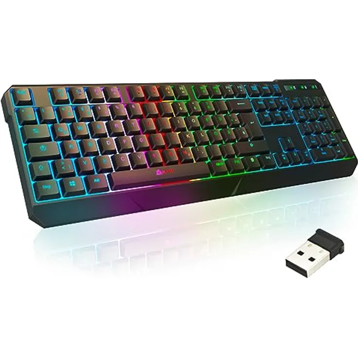 KLIM Chroma Wireless Gaming Tastatur Schwarz - Kabellos DEUTSCH QWERTZ - Ergonomisch, Wasserdicht, Leise - RGB Beleuchtung - NEU 2024