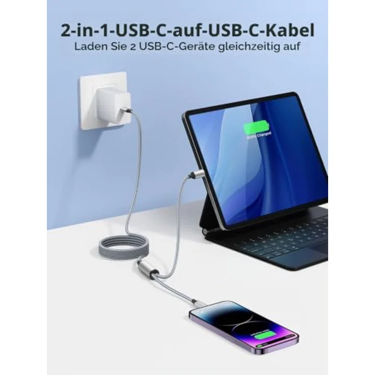 Aioneus 2 in 1 Multi USB C Kabel, 60W 3A PD3.0 Schnellladung [1,2M], geflochtenes Nylon-Kabel für iPhone 17, 16, 15 Pro Max, Samsung Galaxy S25, S24 Ultra, iPad, MacBook – Bild 2